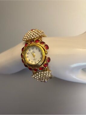 Bracelet Watch with Red Crystal Accents